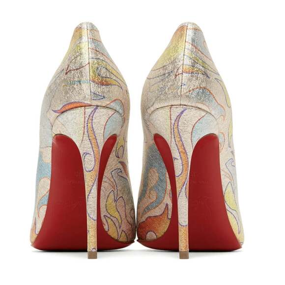 Christian Louboutin Pigalle Follies 100 Lurex Flame Orange Red Blue Heel Pump 39 - Picture 10 of 12